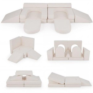 10 dalių modulinė žaidimų sofa vaikams su nuimamu ir skalbiamu zomšos užvalkalu (Pilka)